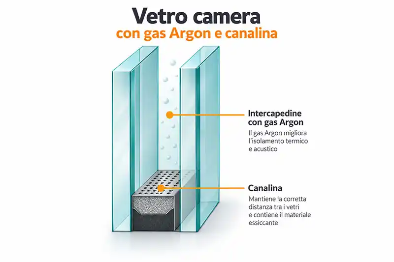 Vetro camera gas - Con Argon e canalina